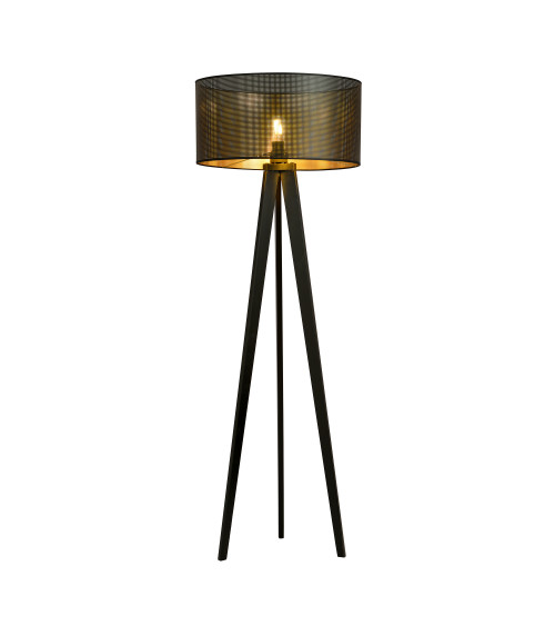 Emibig ASTON LP1 BLACK/GOLD 1148/LP1 lampa podłogowa drewniana duży oryginalny abażur